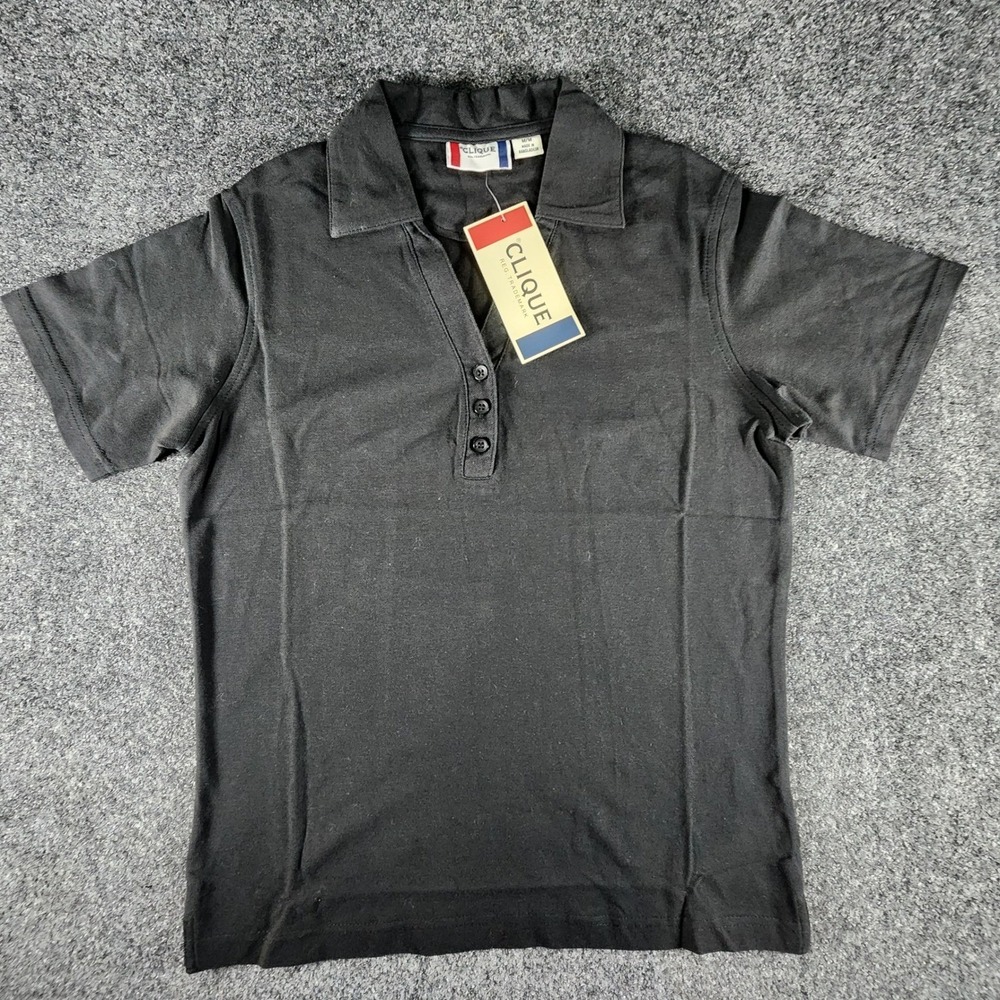 NWT Clique Women's Black Pima Cotton Short Sleeve Polo Shirt Size Medium